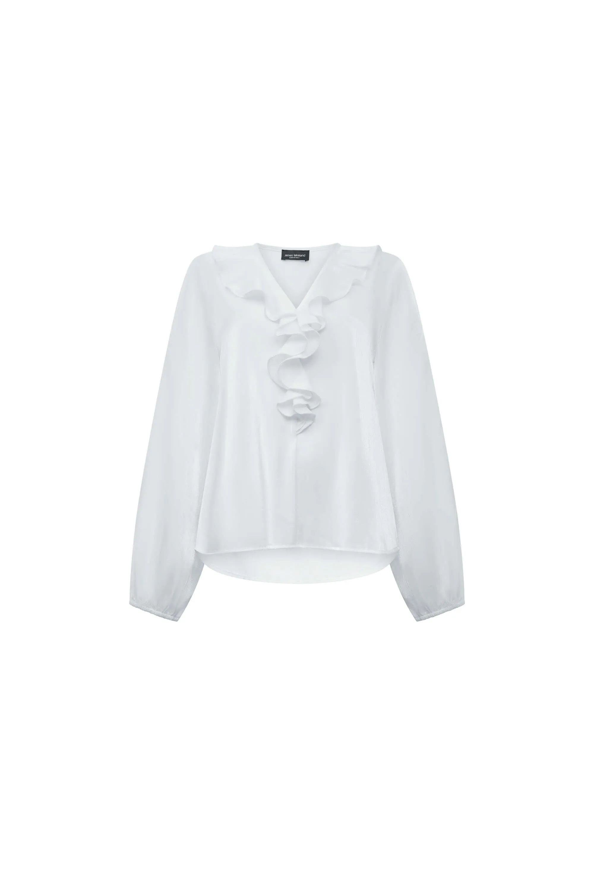 White Ruffled V-neck Blouse